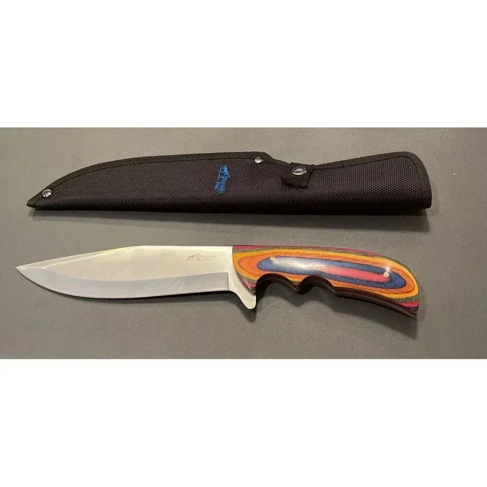 Blackhills Steel‎ Frostwood Wood Hunter Bowie 11.5” Hunting Knife Nylon Sheath